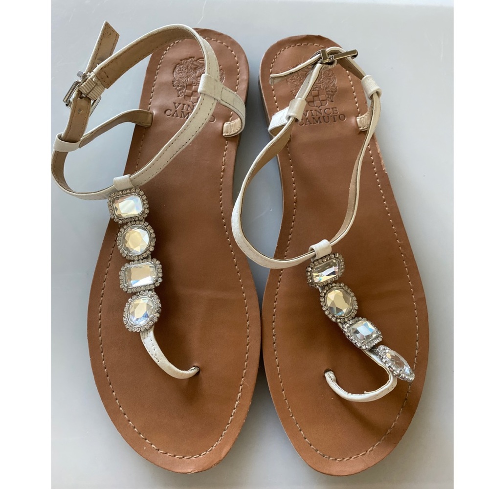 Vince camuto tan and white jewel sandals